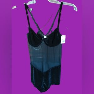 NWT Private Luxuries Short Style One Piece- Lingerie, Black Velvet  Size L